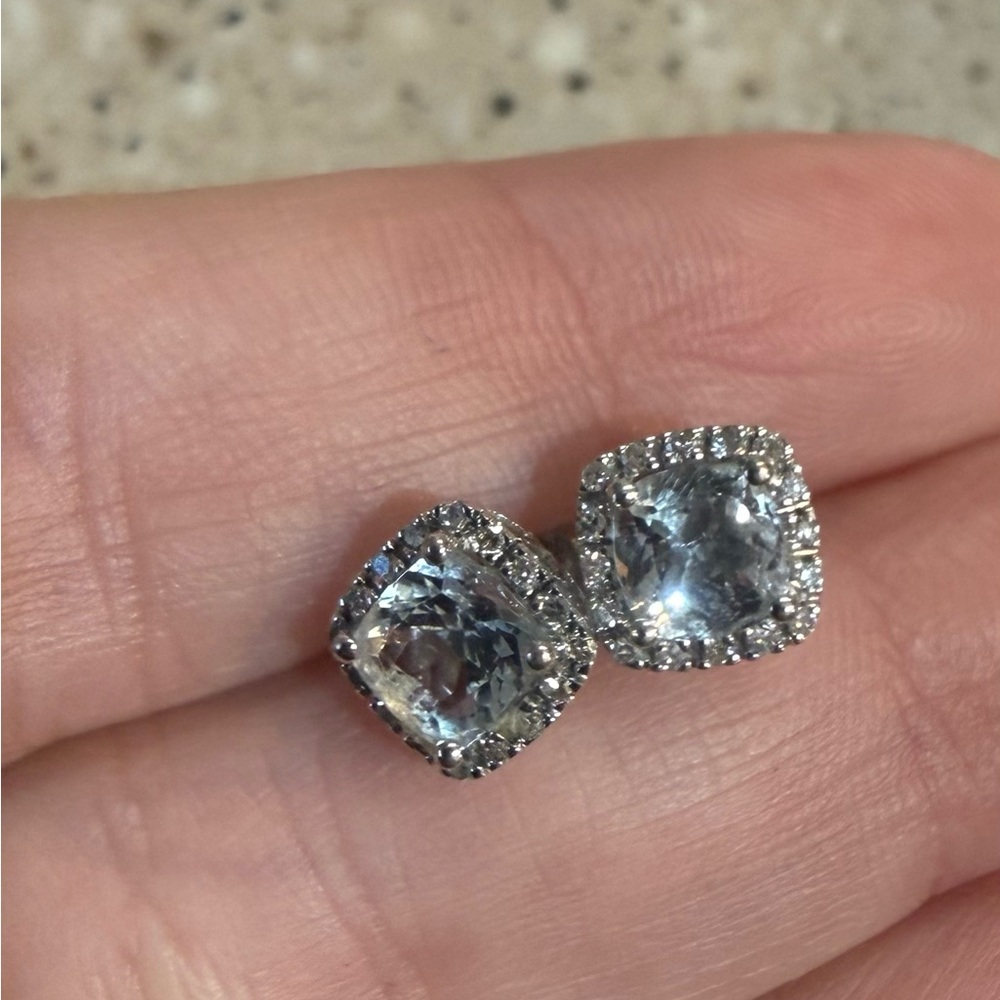 Sterling Silver Aquamarine or Blue topaz Halo Stud Earrings - Women Jewelry